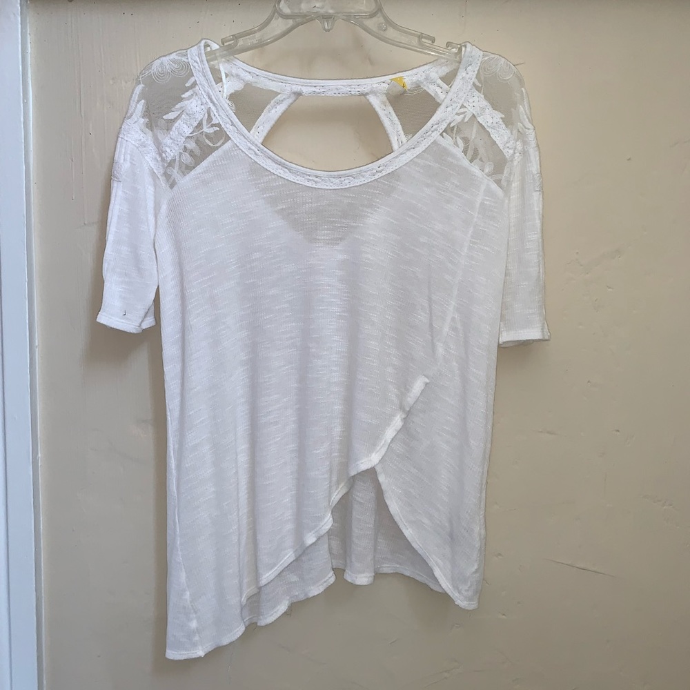 Free People White Lace Pin-Tuck Open Back Top